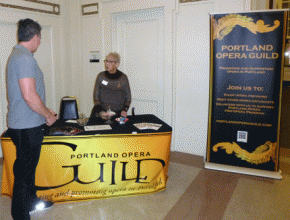 Past President Jeanne Buschbach greets guests at the Metropolitan Opera National Council Oregon Auditions
