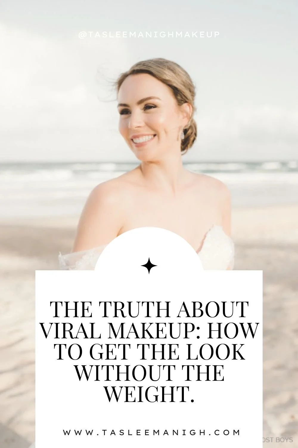 Comparison of viral Instagram bridal makeup vs real-life wedding artistry, demonstrating luminous and life-proof skin for a Noosa wedding by an experienced master artist.