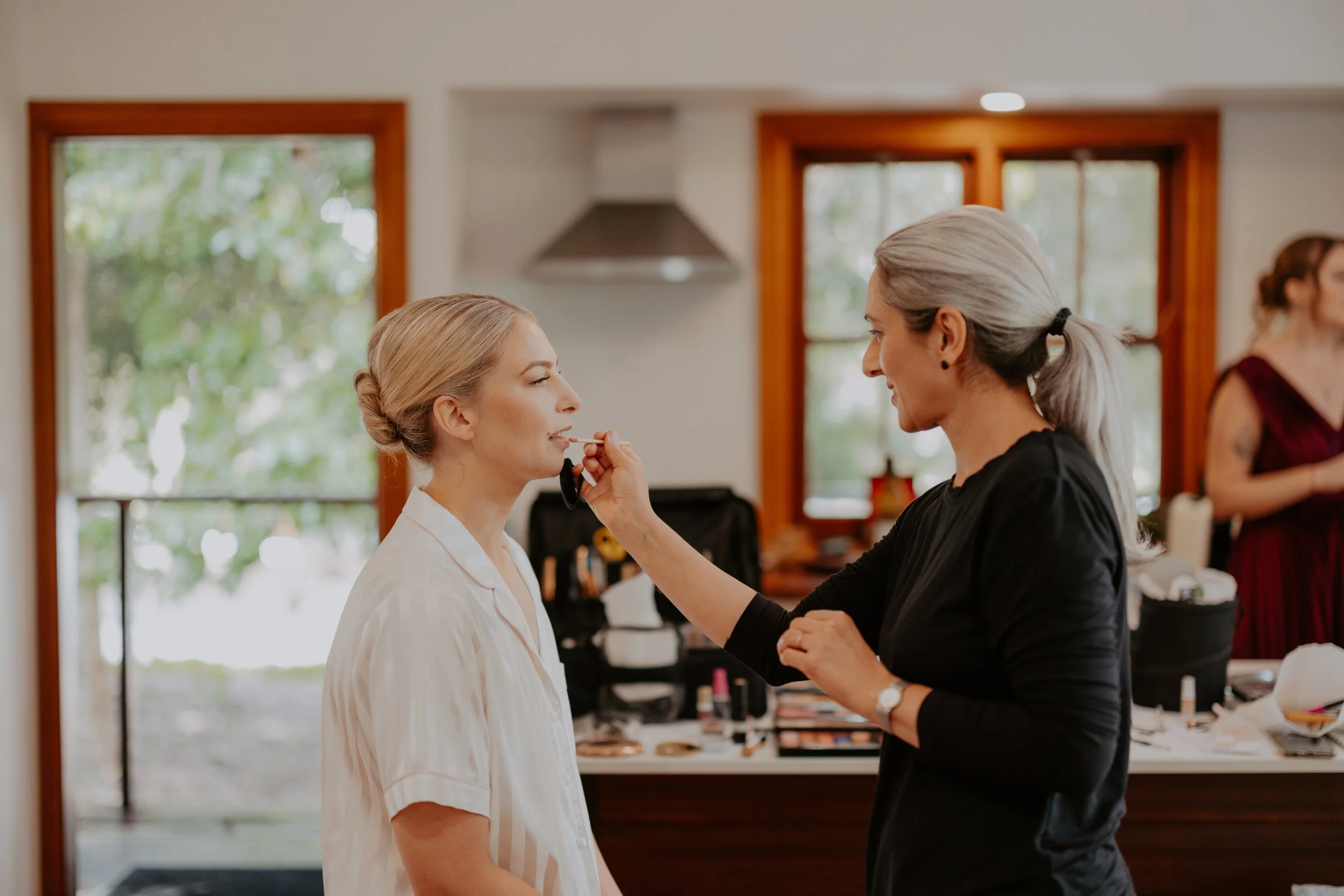 A close-up 'Artist’s View' of a bridal makeup trial in the Sunshine Coast, featuring breathable, high-definition details and intentional blending.