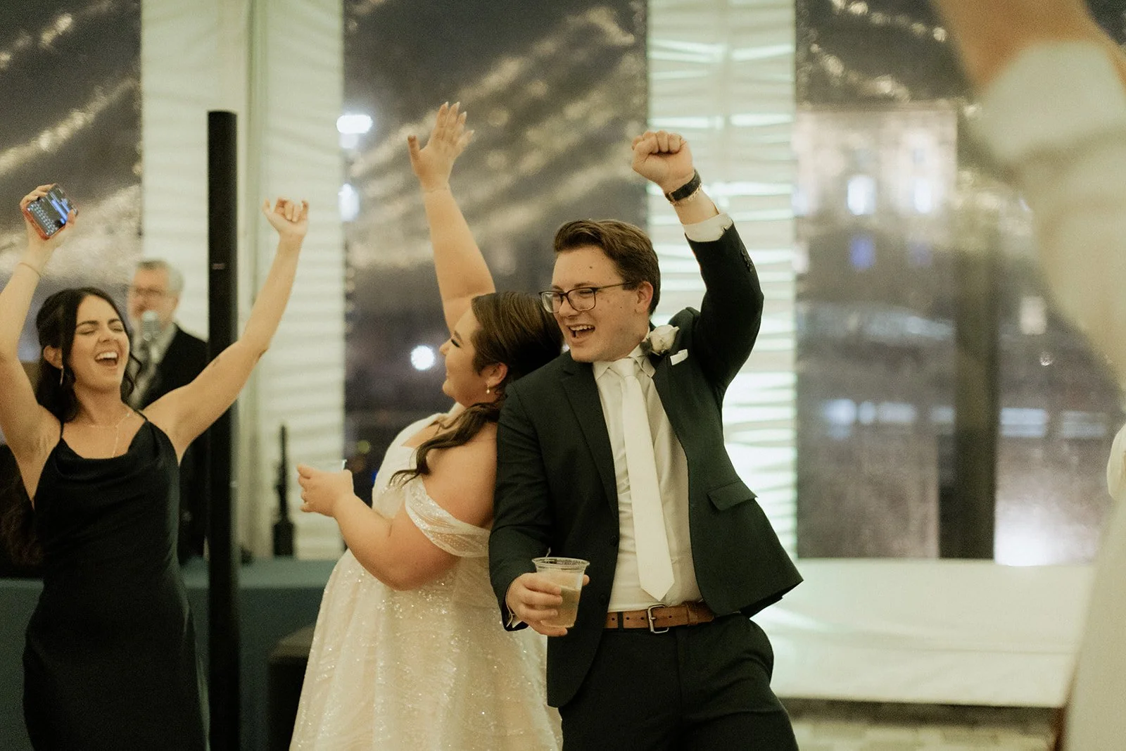 Matt celebrating on the dance floor at his New England Aquarium wedding