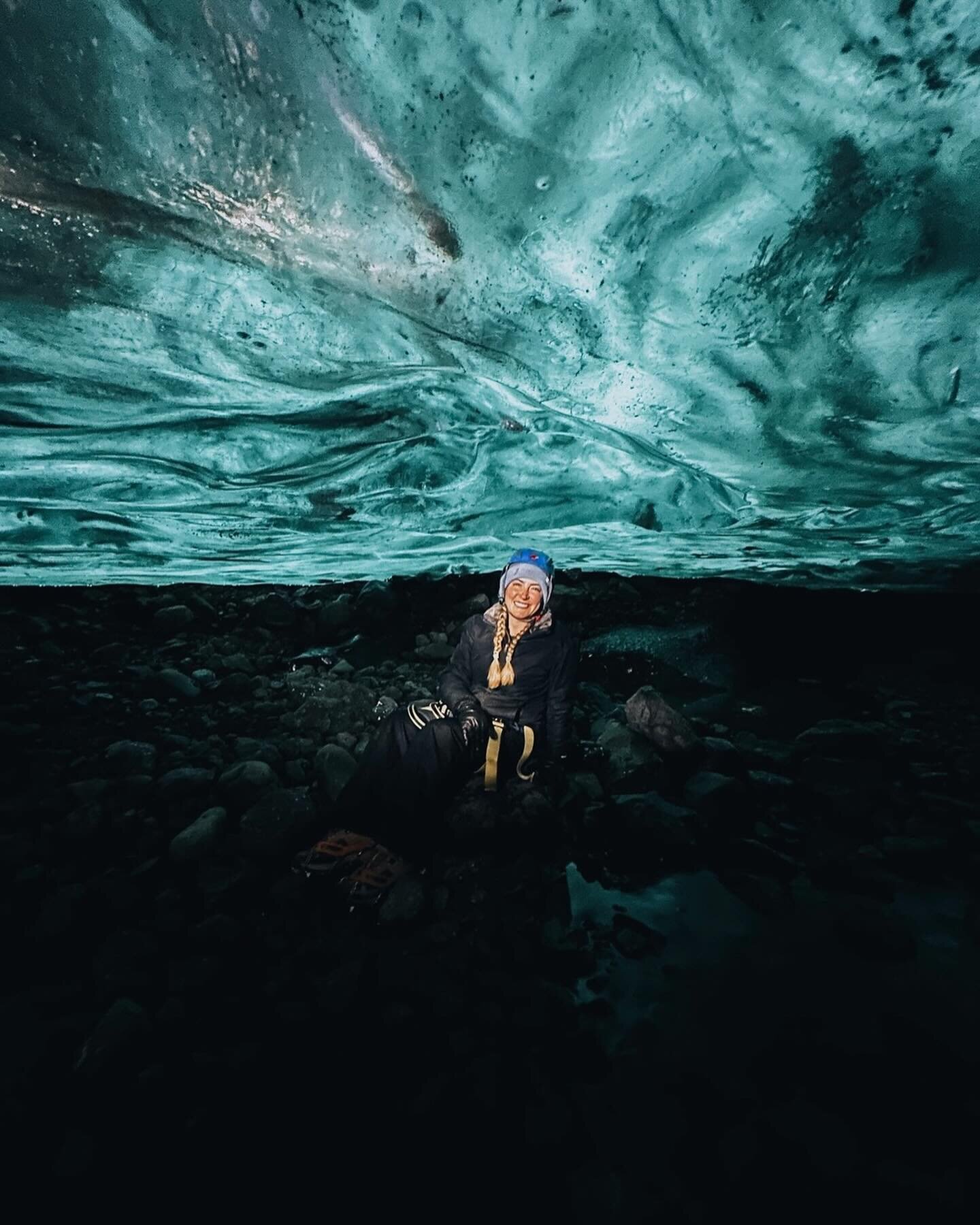 One of the coolest experiences of this trip!! All decked out in our full glacier hiking gear. We did the Treasure Iceland 5-7 hour Ice Cave tour with @blue_iceland_glacier_tours where we went inside Vatnajokull icecap and it was absolutely incredible
