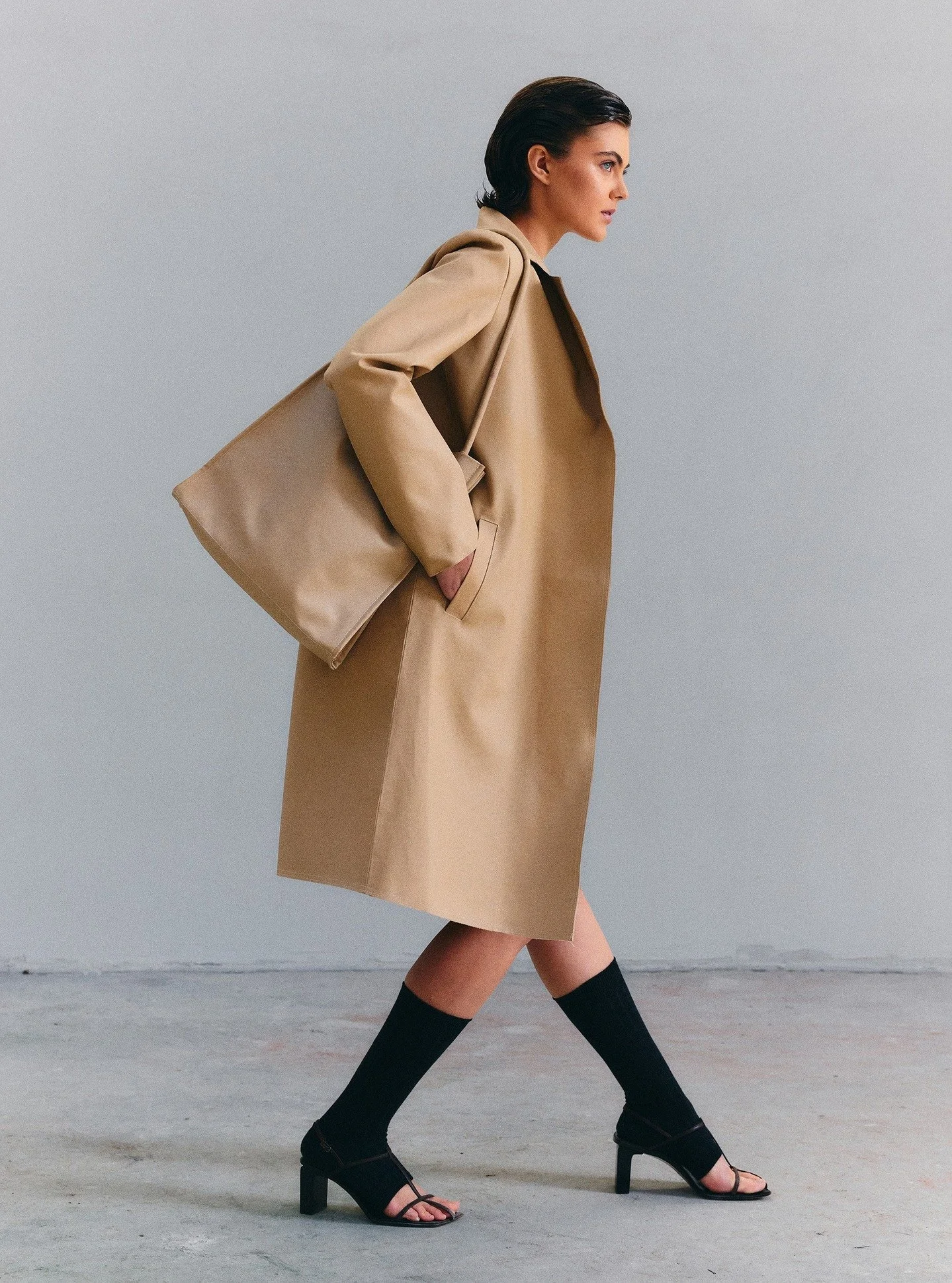The Lujan Coat &amp; Lab Bag are made from a bio-based leather using natural biopolymers and cacao fibers, with a 100% cotton lining.

Available on the website. 

Photo : @ozel_osman @shotview_management 
Talent: @alisarajewskaja 
Casting: @whitecast
