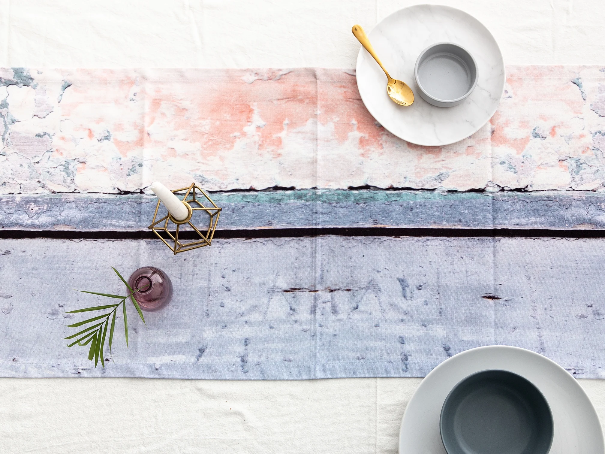 RUTH HOLLY — Pink and Blue, Abstract Textured Cotton Table Runner