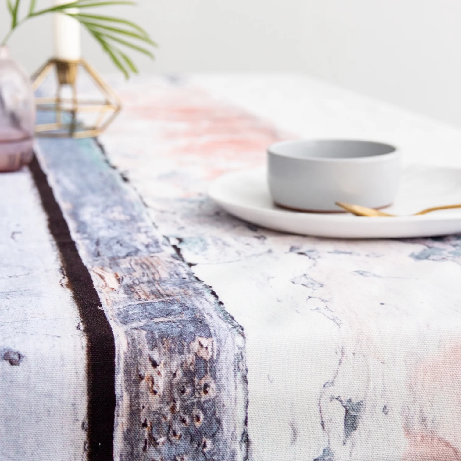 RUTH HOLLY — Pink and Blue, Abstract Textured Cotton Table Runner