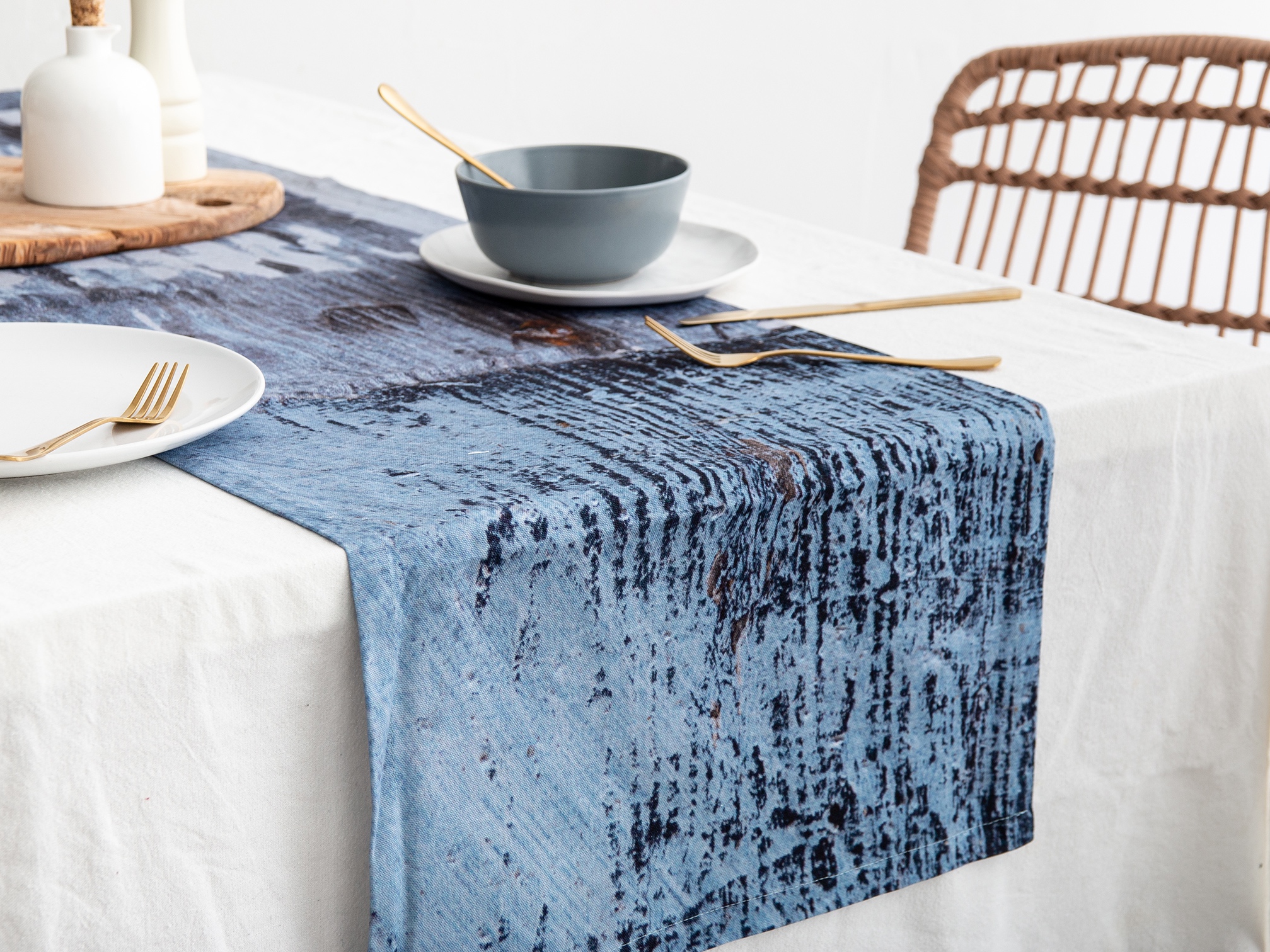 Ruth Holly Blue Abstract Design Cotton Table Runner