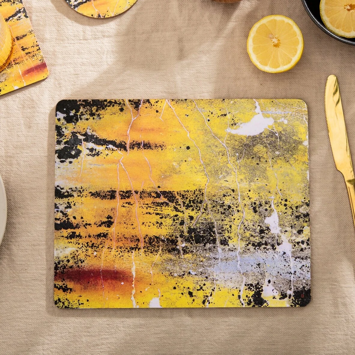 RUTH HOLLY — Set of Four, Baked Yellow Ochre Mix, Rectangle Placemats