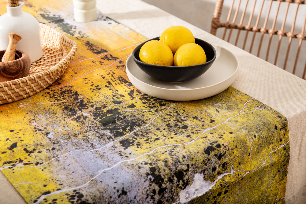 yellow-ochre-and-charcoal-grey-pattern-table-runner-nomad-texture