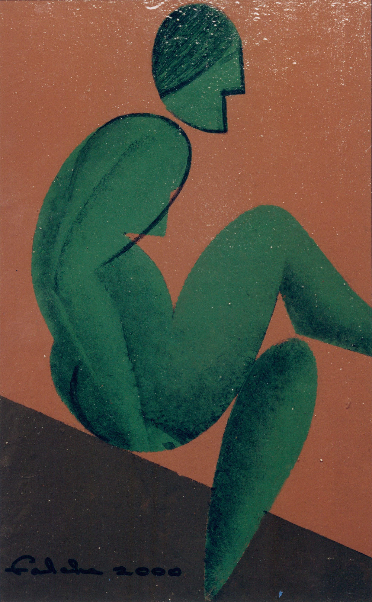 Green sitting figure