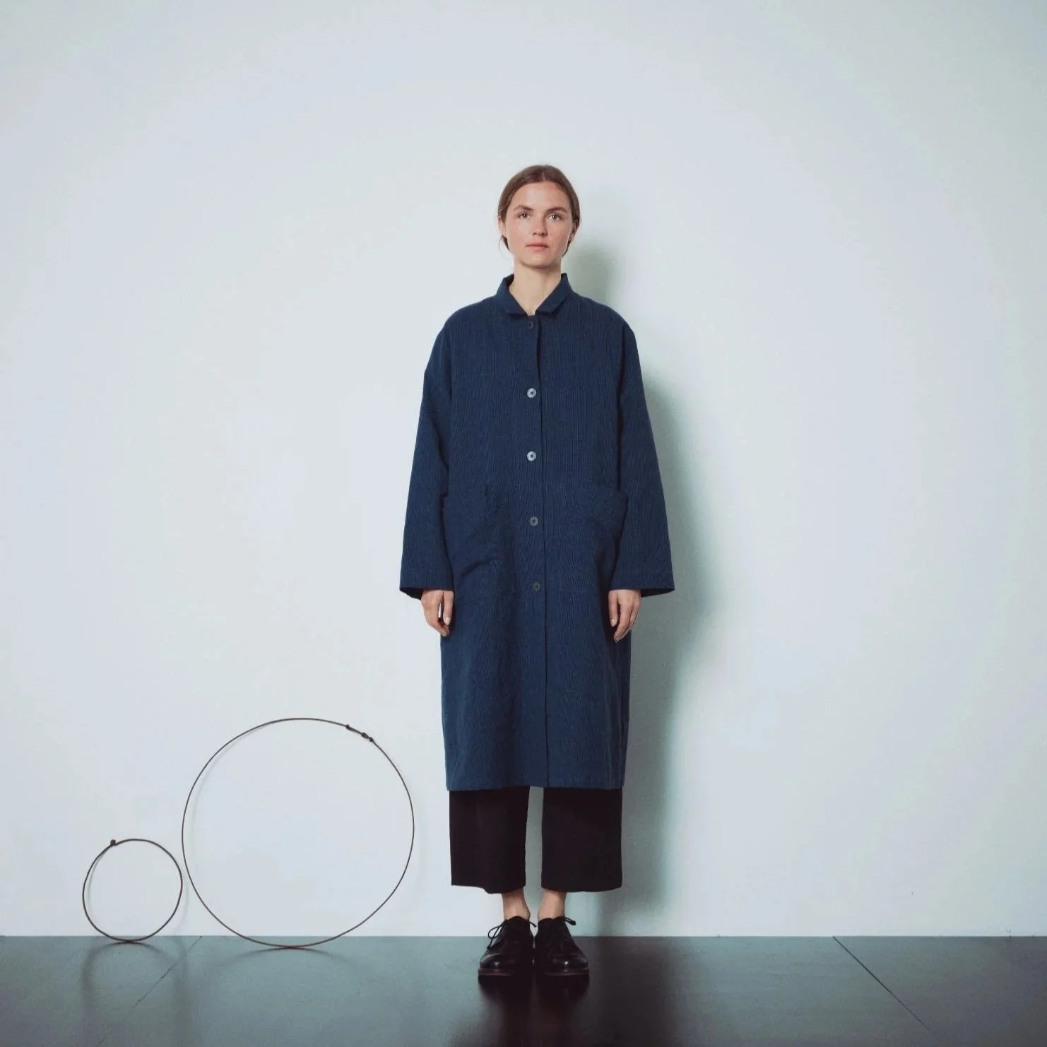 Muku SS26 - Indigo Gingham Patterned Long Coat