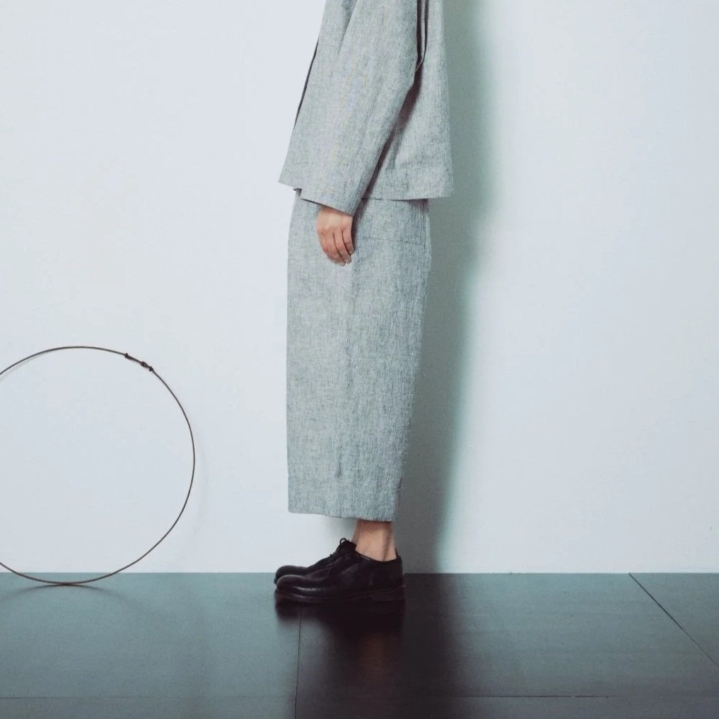 Muku SS26 - Light Grey Patterned Cuffed Hem Wide Trousers