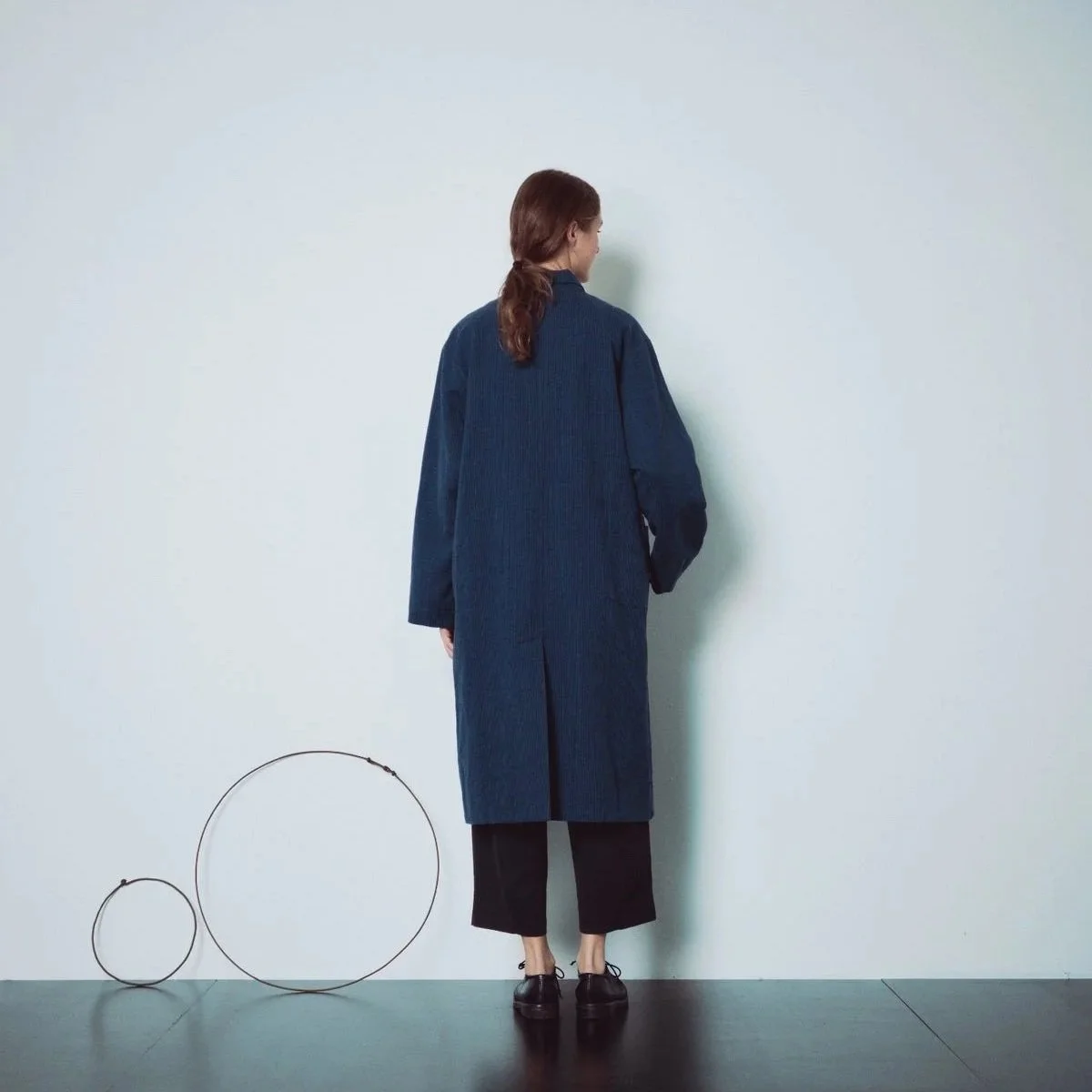 Muku SS26 - Indigo Gingham Patterned Long Coat