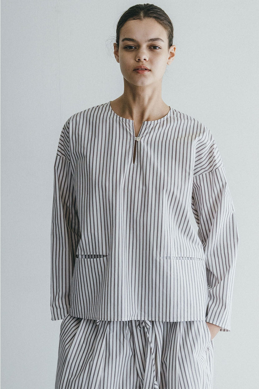 Akash Stripe Shirt - Fog Linen