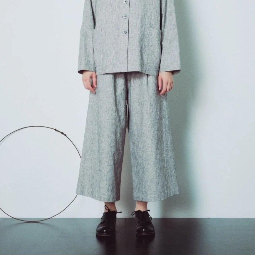 Muku SS26 - Light Grey Patterned Wide Leg Trousers