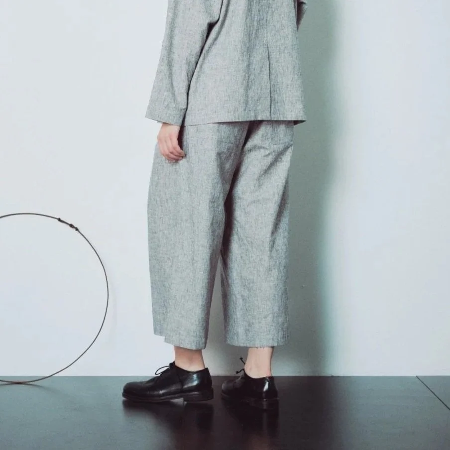 Muku SS26 - Light Grey Patterned Wide Leg Trousers