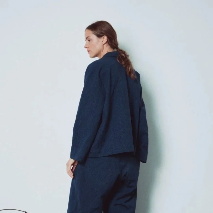 Muku SS26 - Indigo Gingham Patterned Overshirt