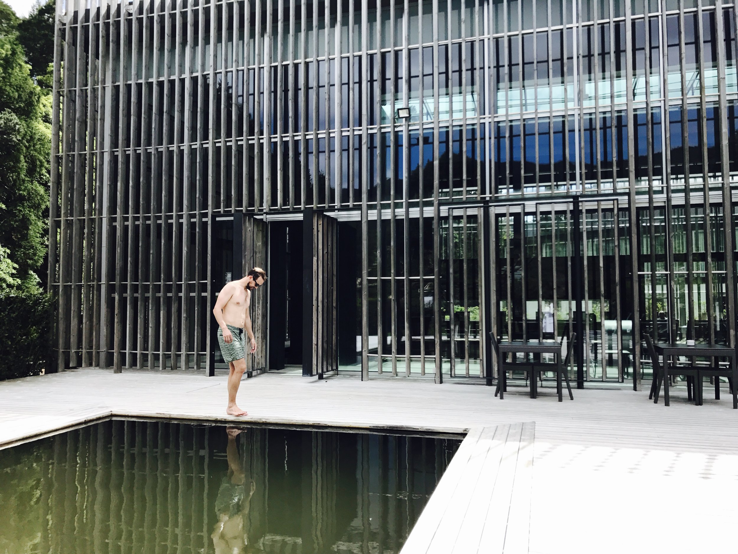 Kyle always has to measure the pool.