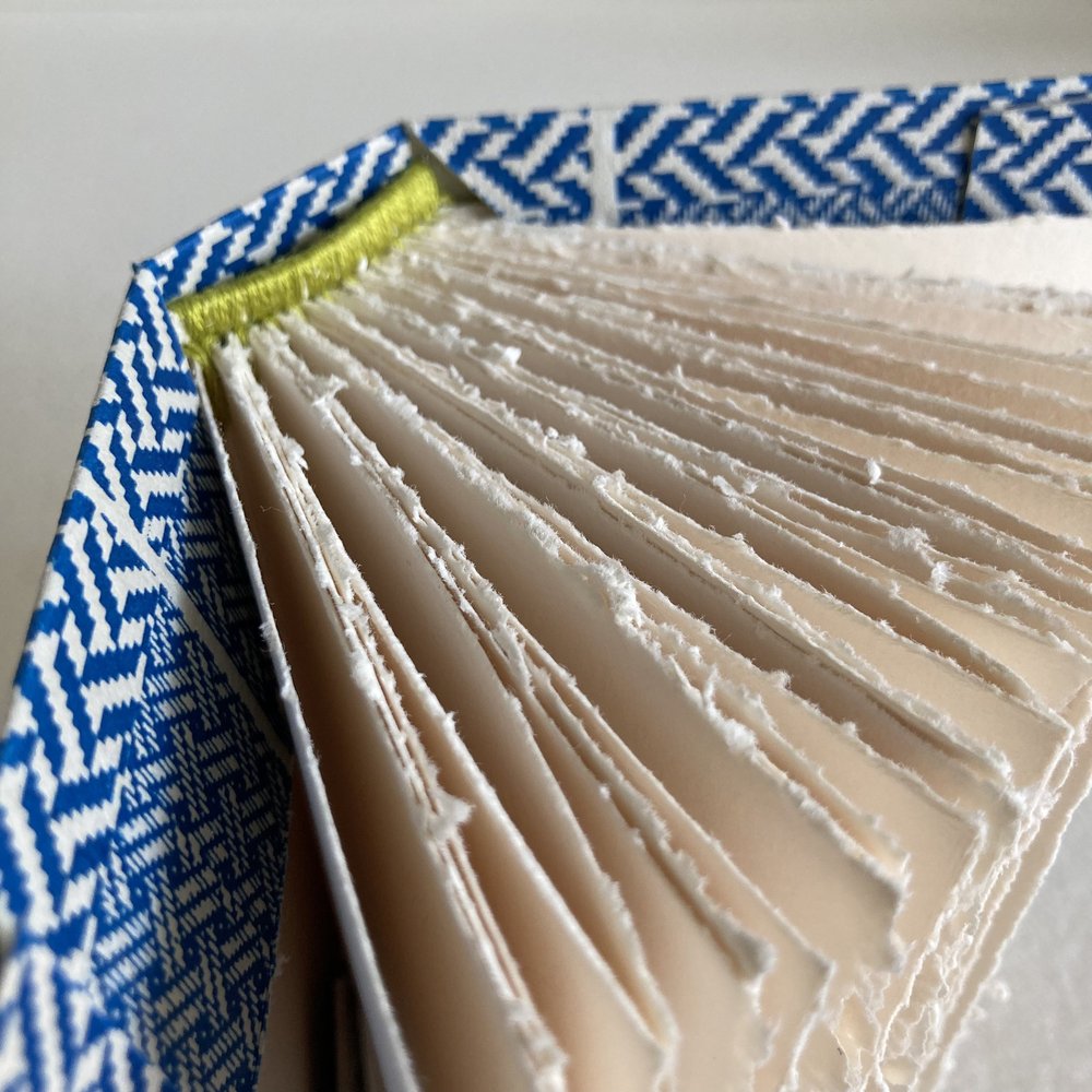 Modern Medieval binding with woven headbands via private Zoom