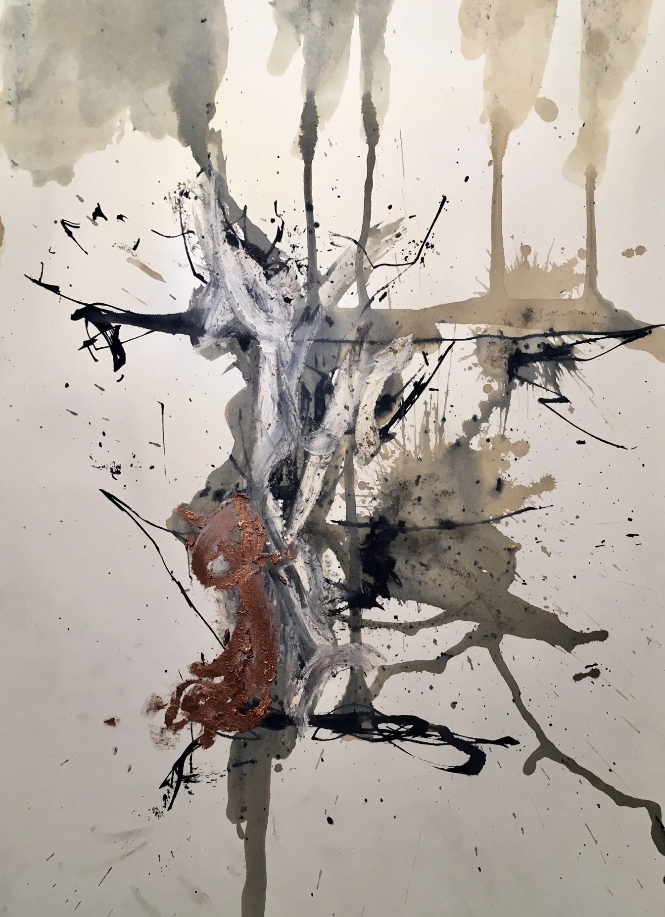 "David and the famine tree", 2018. Ink, oil and pen on paper 42 x 30cm