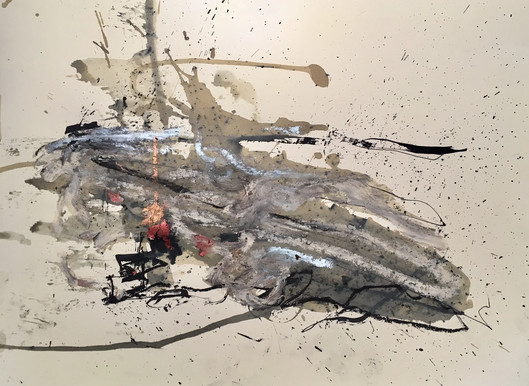 "Oscar at the beach", 2018. Ink, oil and pen on paper 42 x 30cm