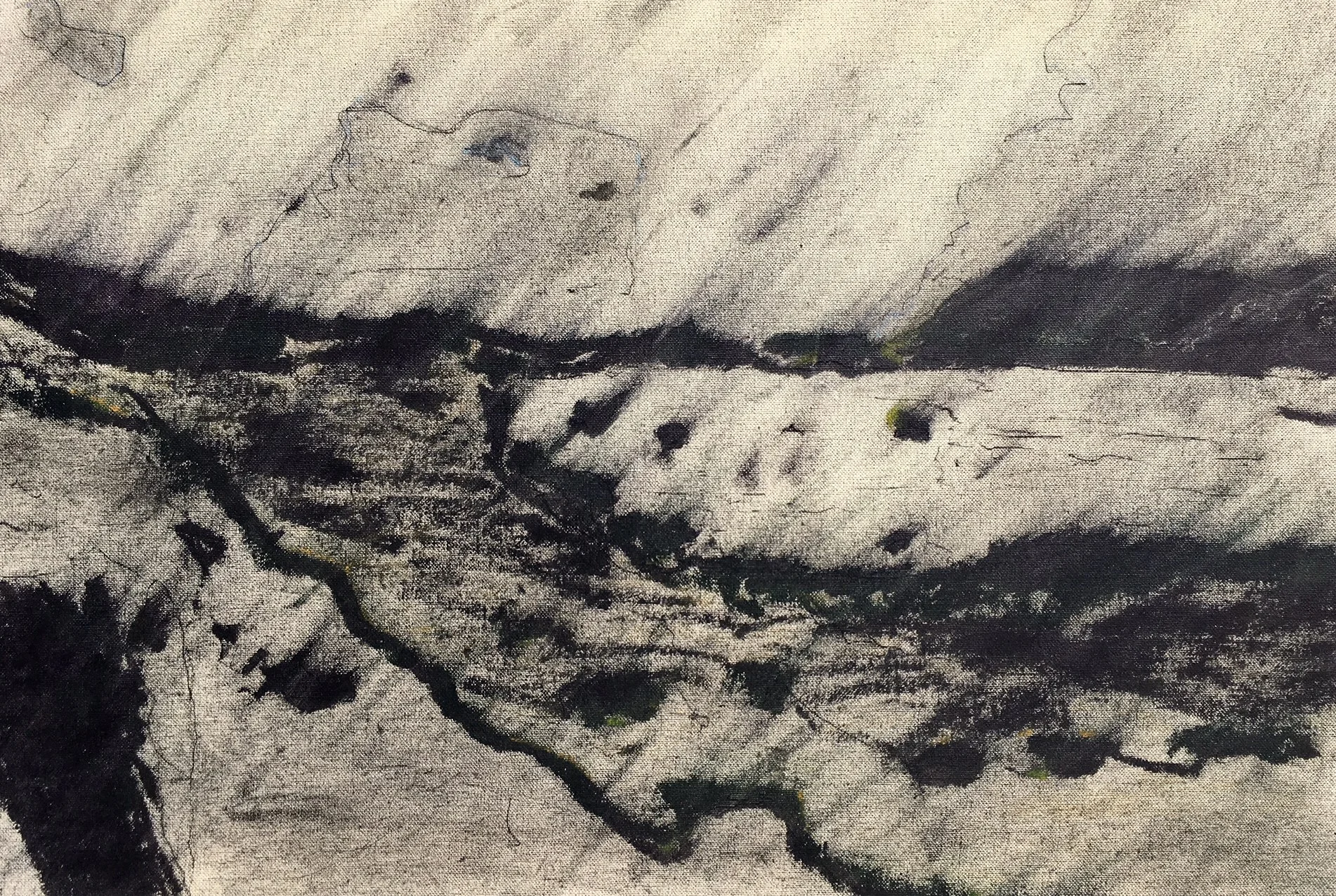 "Famine Graveyard at Derryclare Lough", 2018. Oil and pen on canvas 62 x 43cm