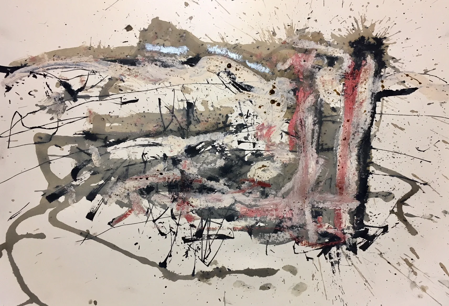 "Fence barrier in West Cork", 2018. Ink, oil and pen on paper 42 x 30cm