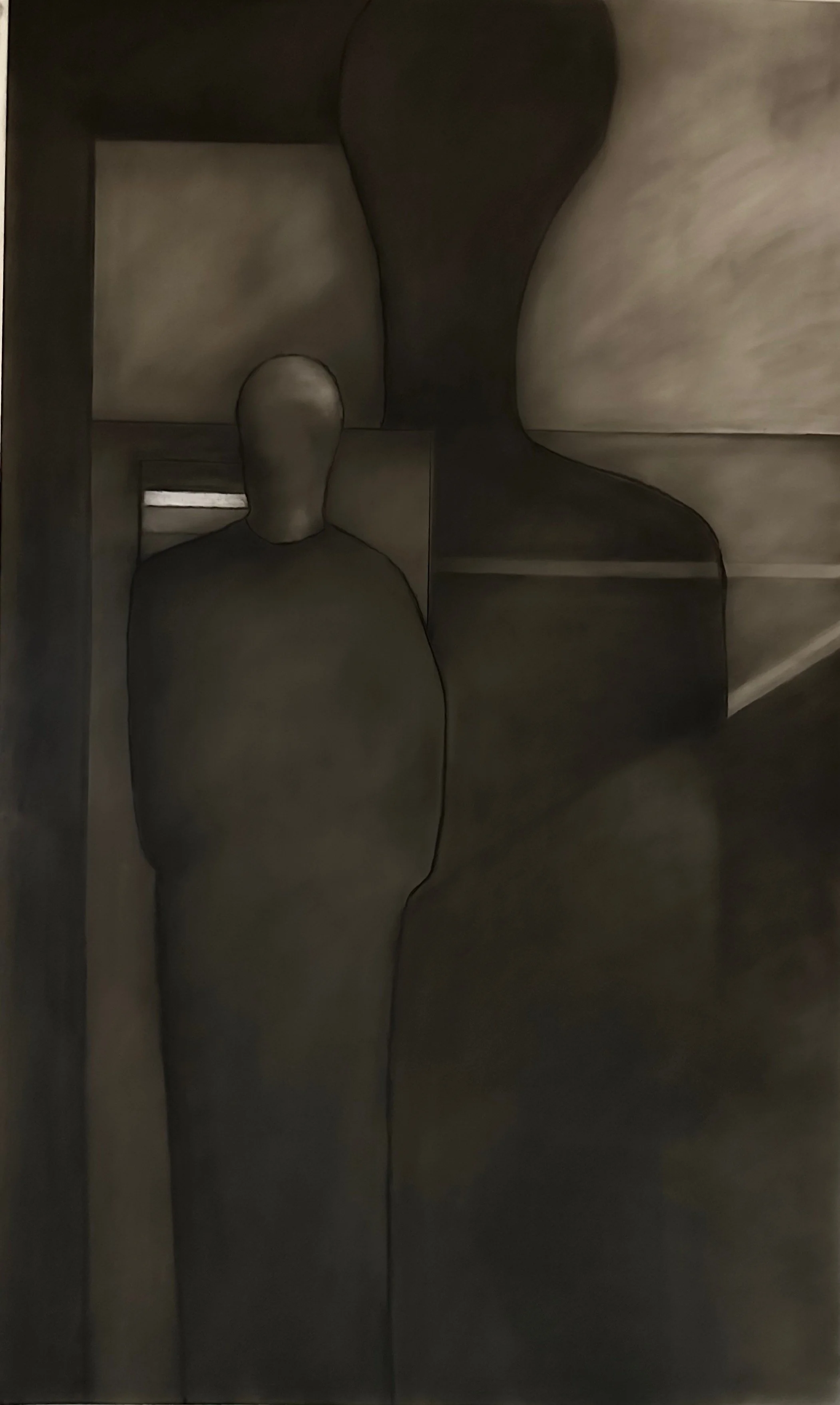 I AM 3, 2024. Charcoal on Frosted Mylar - 60 x 36 in