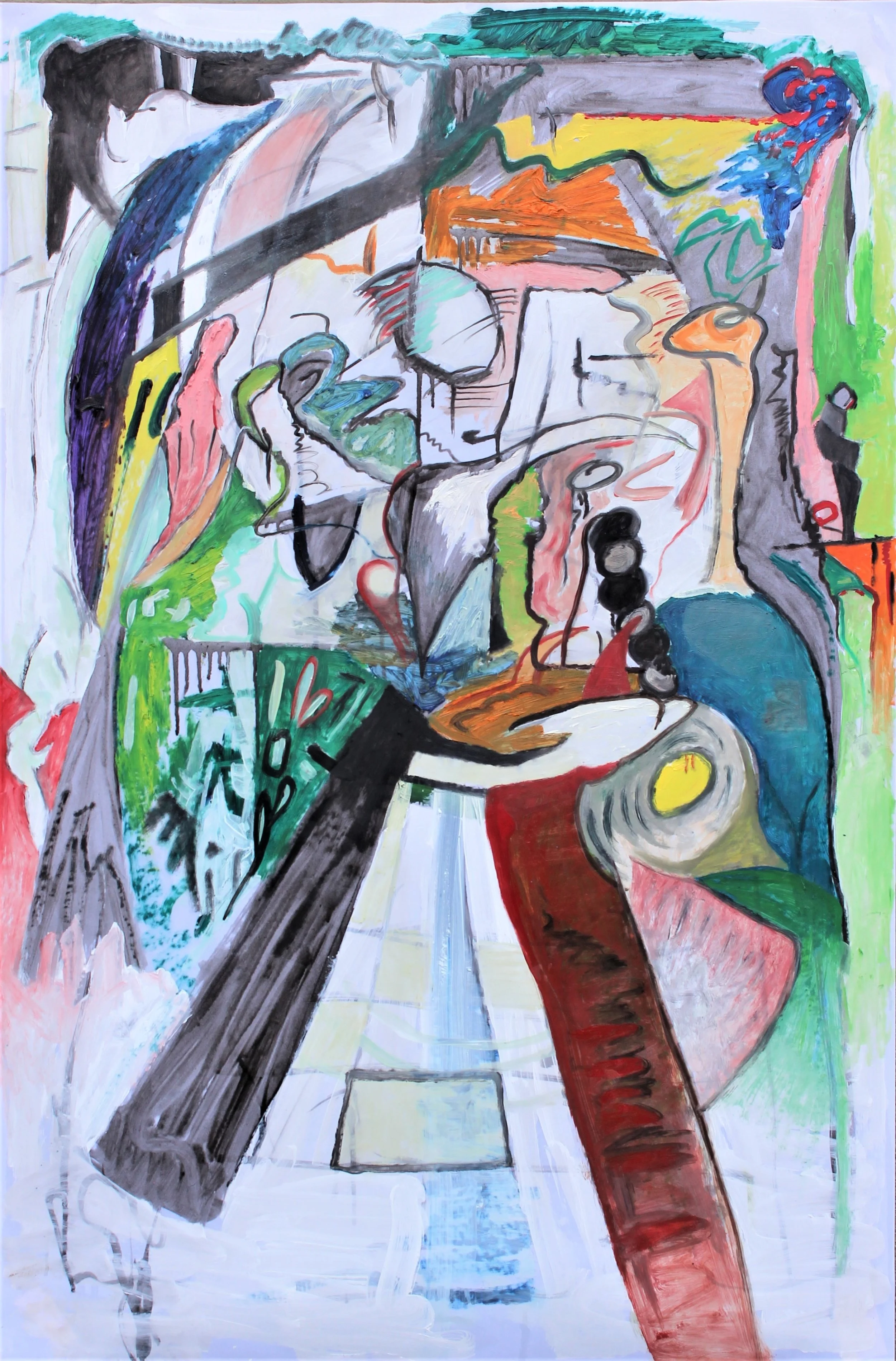   sketch 001    July 2018 Oil Paint on Velum 38” x 25” (H x W)   A brief sketch (painted) - just playing with Picasso's 1932 - Seated Woman with Wrist Watch (portrait of Marie Therese Walter 