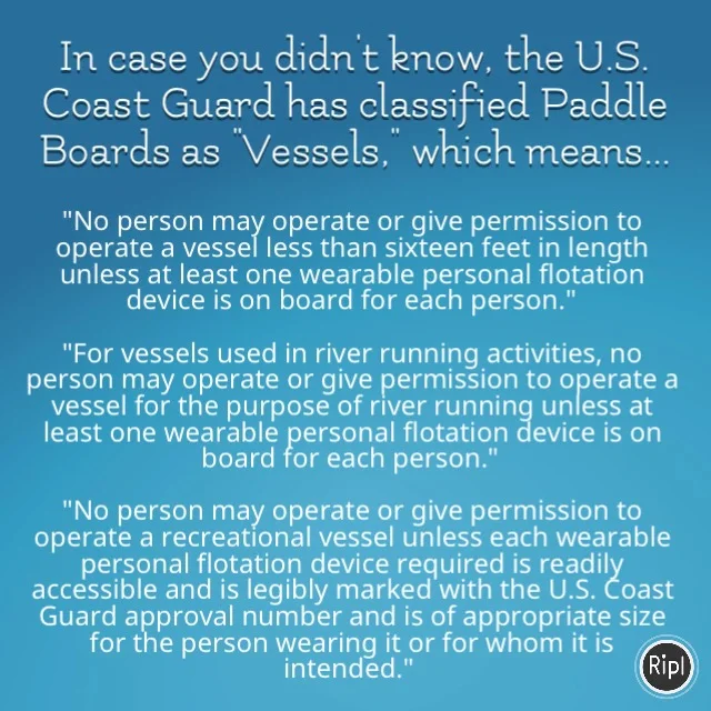 U.S. Coast Guard stand up paddle board PFD regulations