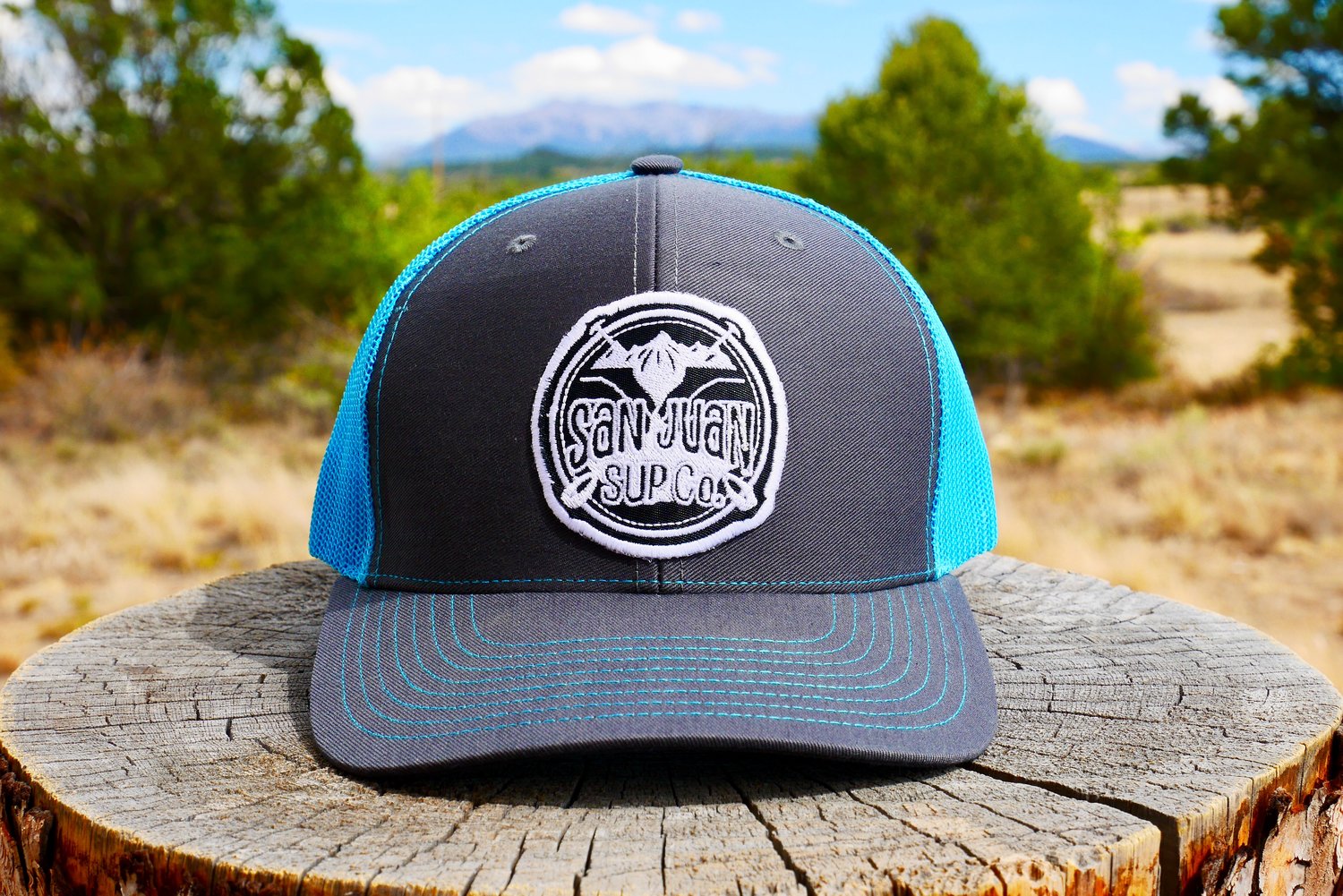 Mesh Dark Gray/Turquoise Classic Logo Snapback Hat — San Juan SUP