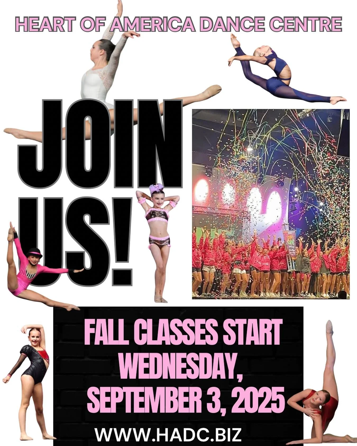 Fall classes start TODAY at HADC. We can&rsquo;t wait to see all our dancers! 🖤🩷