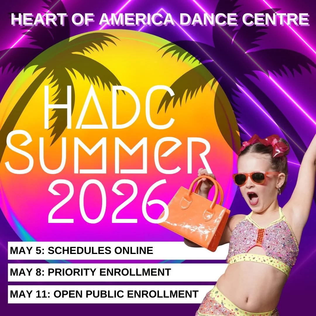 😎☀️⛱️
HADC 
Summer 
2026

It&rsquo;s going to be hot! Make your calendars with the following dates and be ready to heat up the dance floor this Summer 2026 at Heart Of America Dance Centre! 

☀️May 5: Summer schedules posted online! 
☀️May 8: Priori