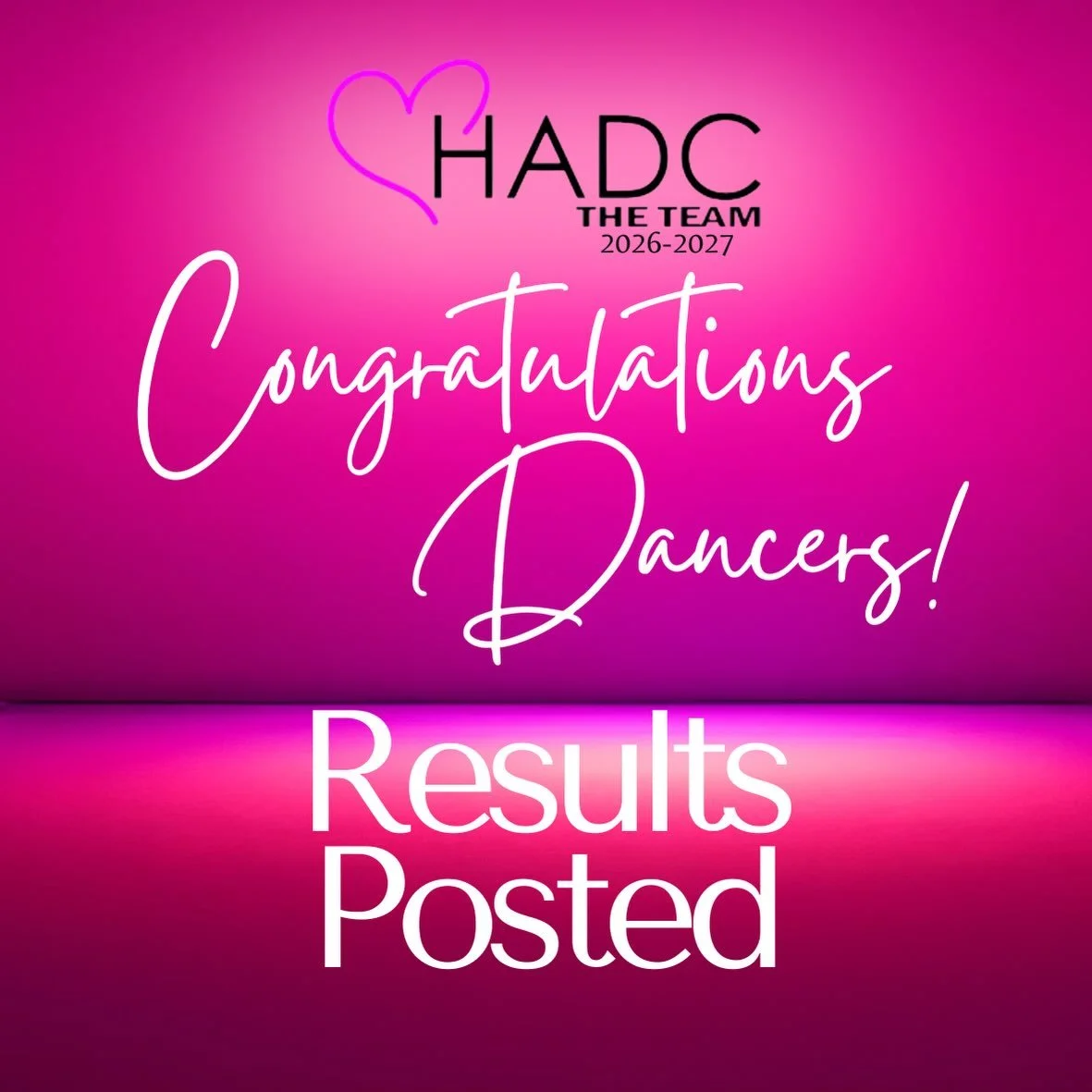 Congratulations Dancers! Results are now posted for our next amazing season of HADC THE TEAM! Please visit hadc.biz with your password! We are so excited for a great year! 🩷🖤🩷🖤