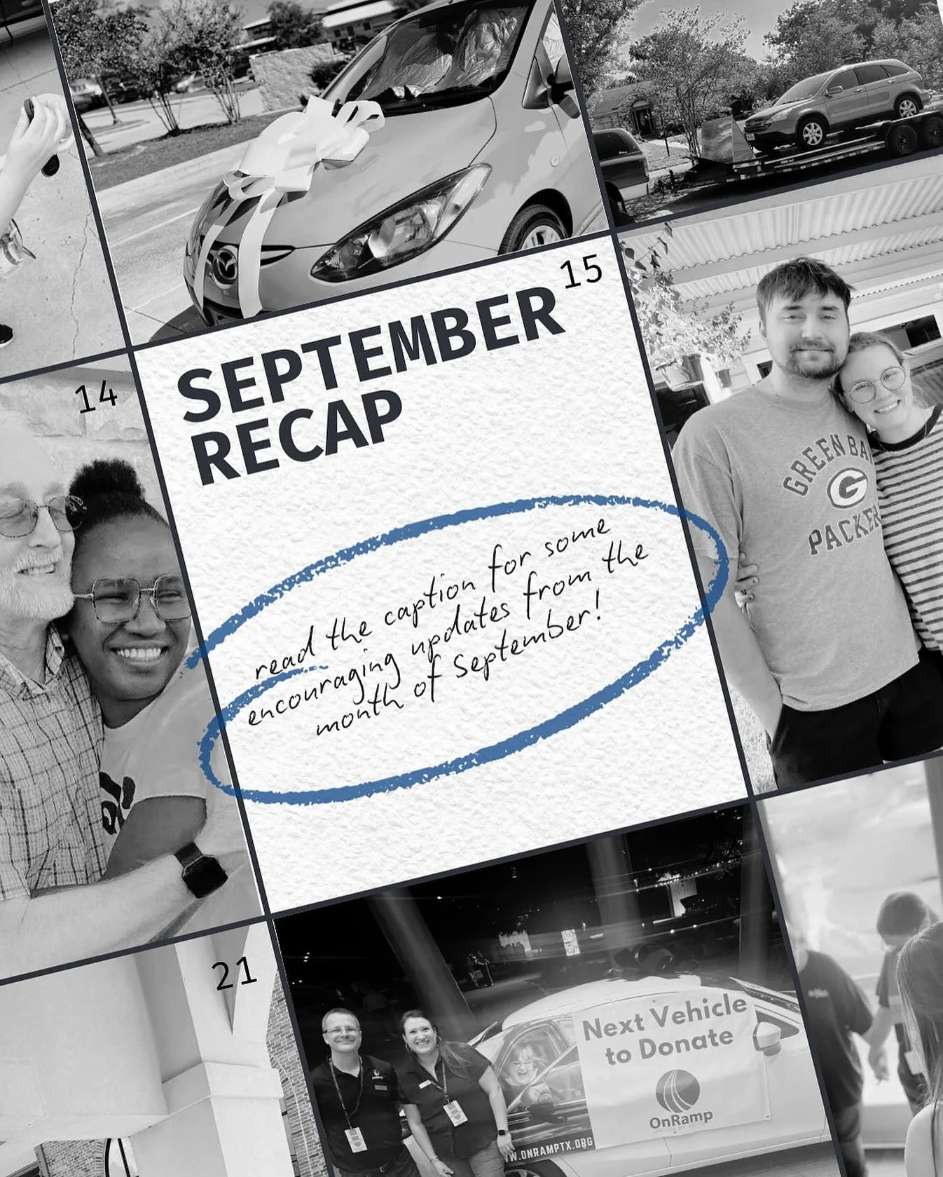 September Recap 🚗✨

This month, our community showed up in powerful ways, and the impact is already rippling through families across the Brazos Valley.

September Highlights:
	&bull;	2 vehicles gifted to hardworking families
	&bull;	$8,576.67 raised