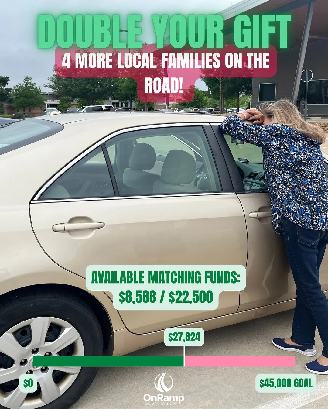Two hours to go – let’s finish strong!
Four more neighbors… four more hard-working individuals and families can receive reliable transportation and a fresh start toward self-sufficiency with tonight’s goal. Four more househo