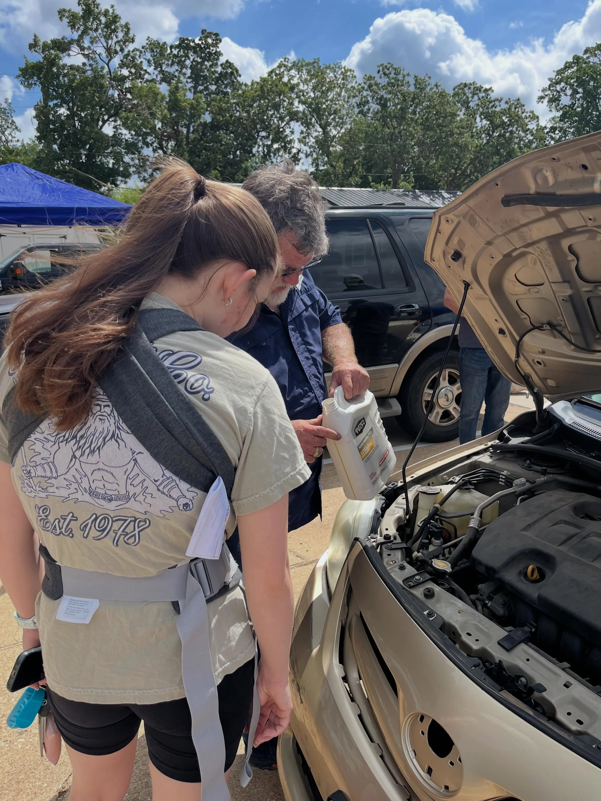 We had a very successful Car Clinic a few weeks ago! We serviced 8 OnRamp cars, 3 Aggieland Pregnancy Outreach cars, and got to encourage and celebrate with several clients! Pictures include Vehicle Team volunteers- who ended up really caring for a c