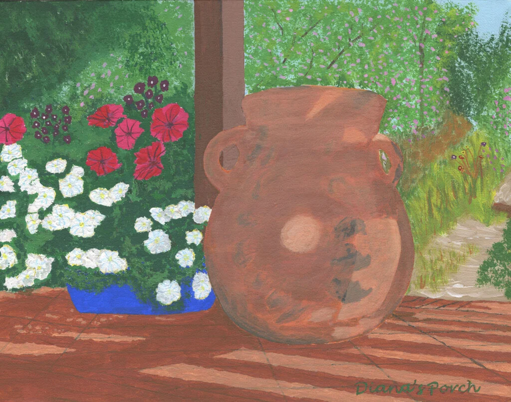 Diana’s Porch, Acrylic by Joe CastlenBeauty of Flowers in Pots &amp; on Flowering Trees