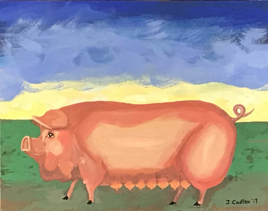 Bring on the Bacon & Pork Belly for Fat Storage at 15 Weeks!  Oink, Family Pig, Acrylic by Joe Castlen