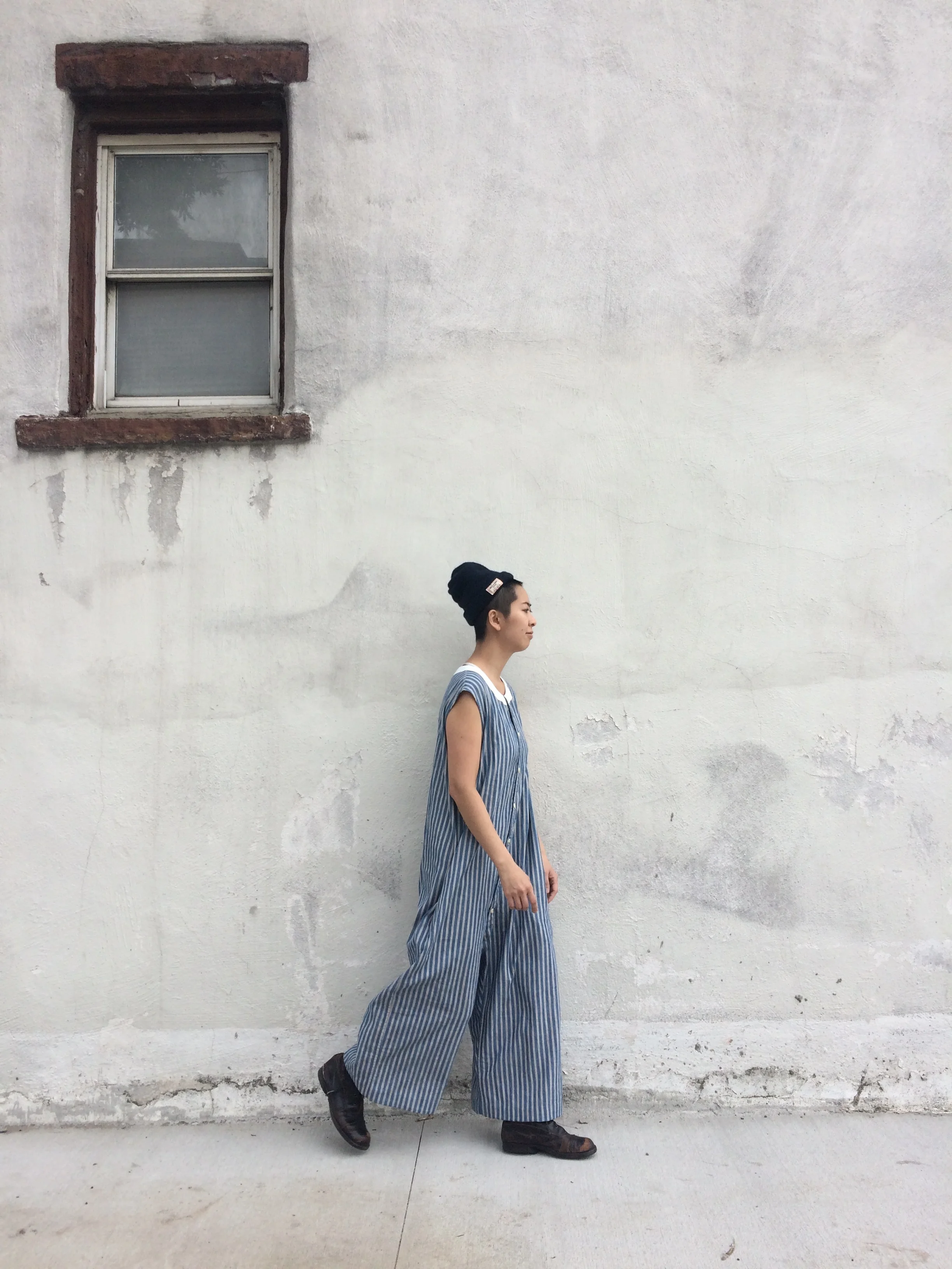 Japanese Indigo Selvedge Night Rompers w/white button