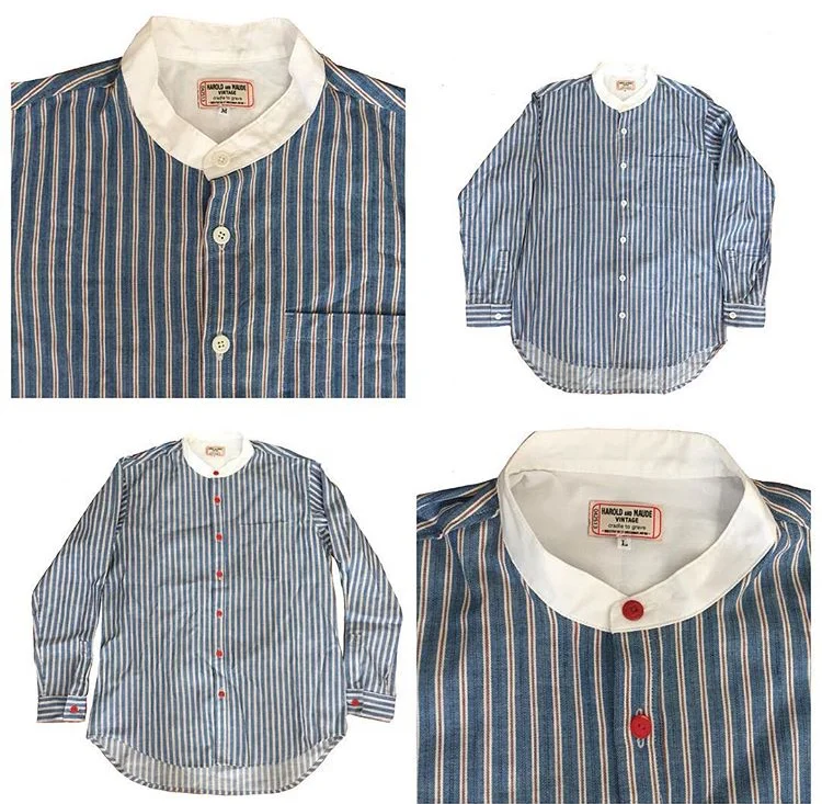 Harold and Maude Vintage indigo selvedge banded collar shirts