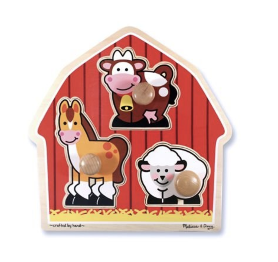   Melissa &amp; Doug Barnyard Animals Jumbo Knob Wooden Puzzle - Horse, Cow, and Sheep  