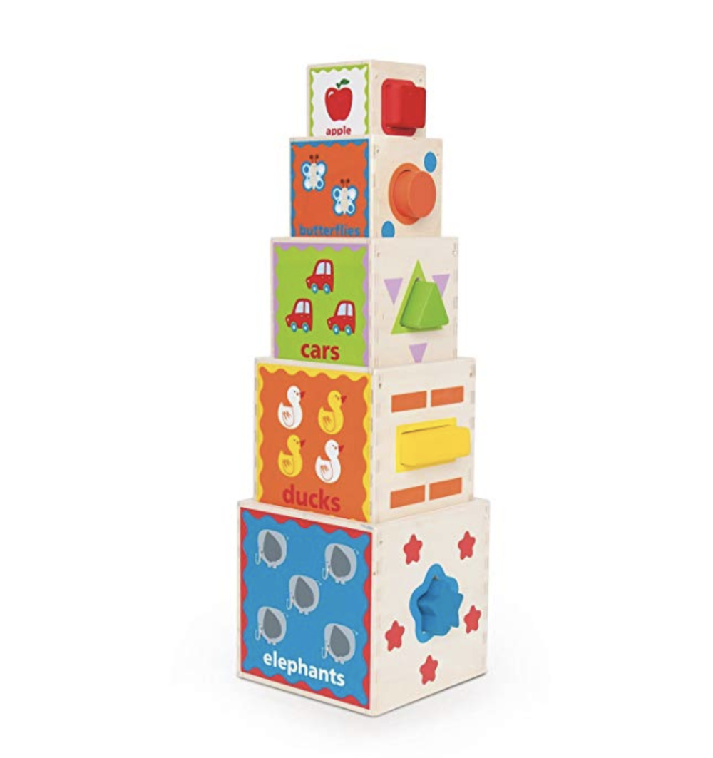   Hape Pyramid of Play Wooden Toddler Wooden Nesting Blocks Set  