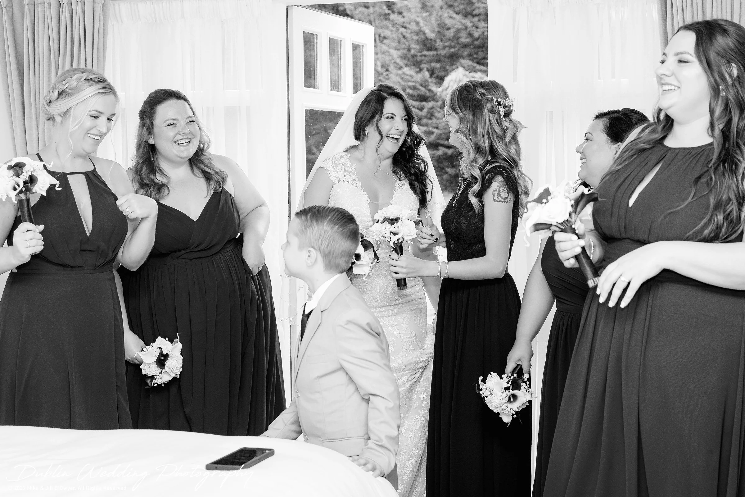 Kilkea Castle Wedding Brides & Bridesmaids laughing