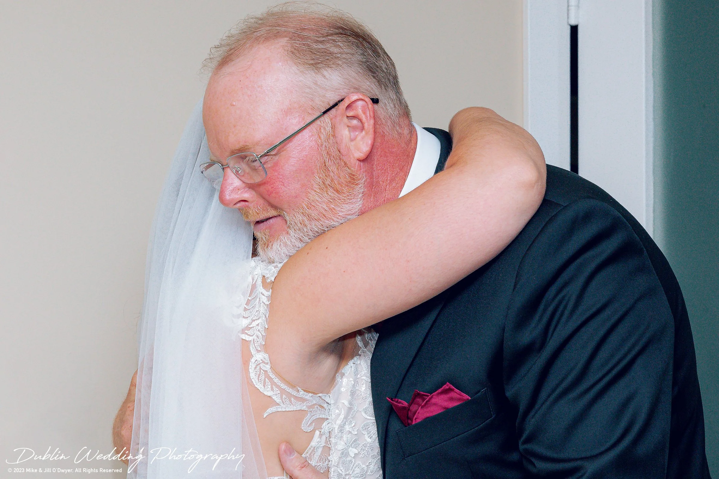 Kilkea Castle Wedding Bride & father Hug