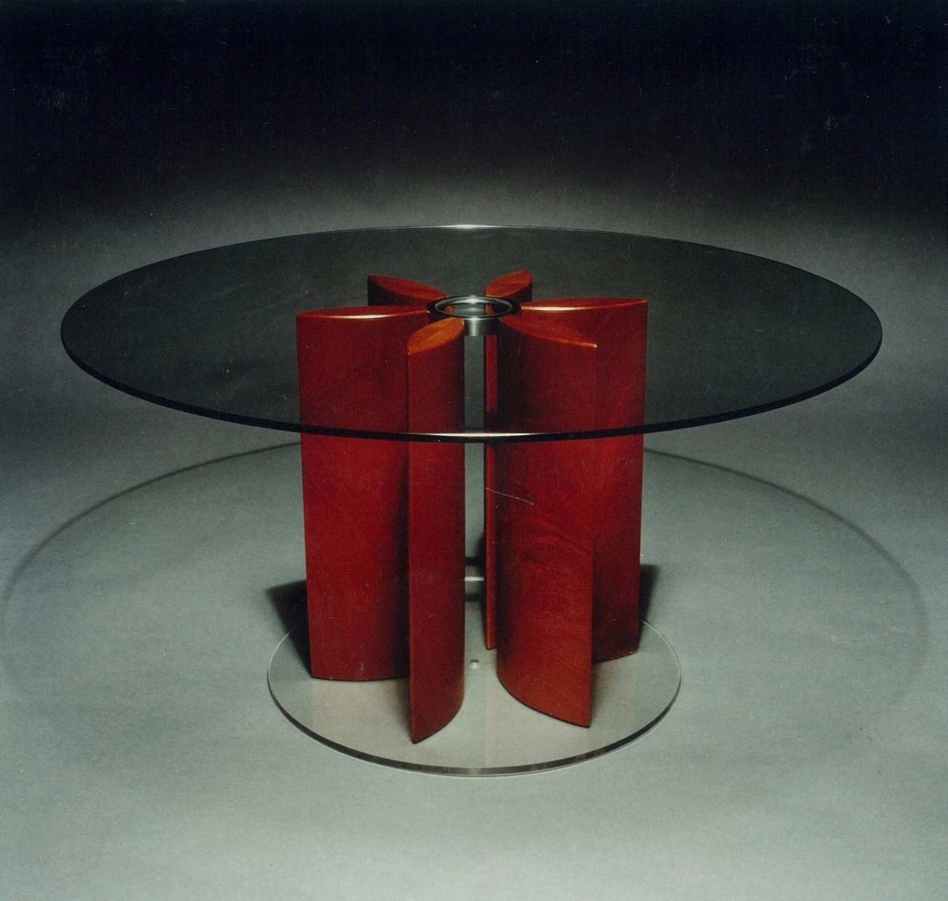 Red Cedar glass, acrylic and steel table