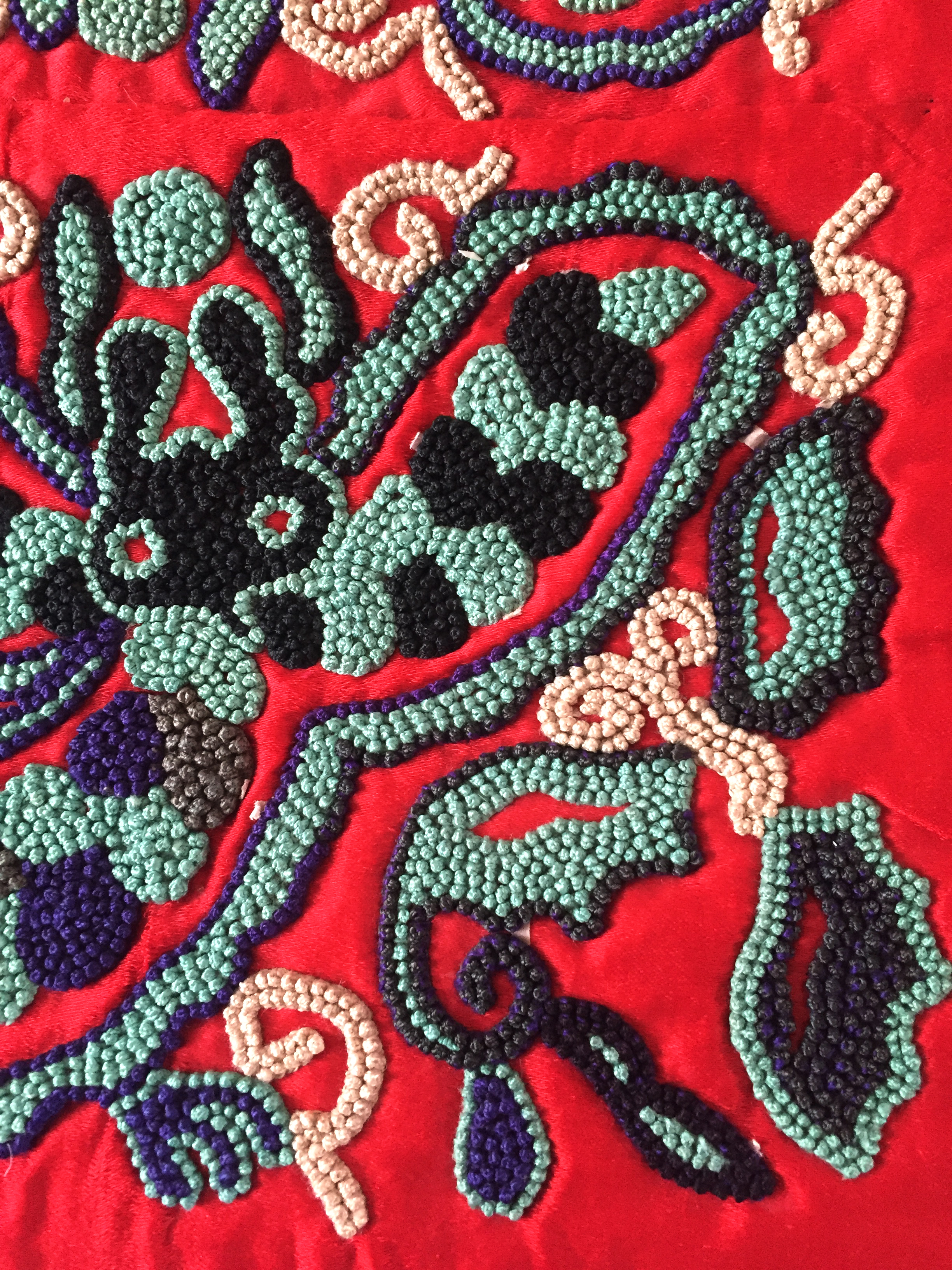 Miao embroidery with double-twist knot stitch (打籽绣) from Leishan, Guizhou, China. Yang Wen Bin Collection.