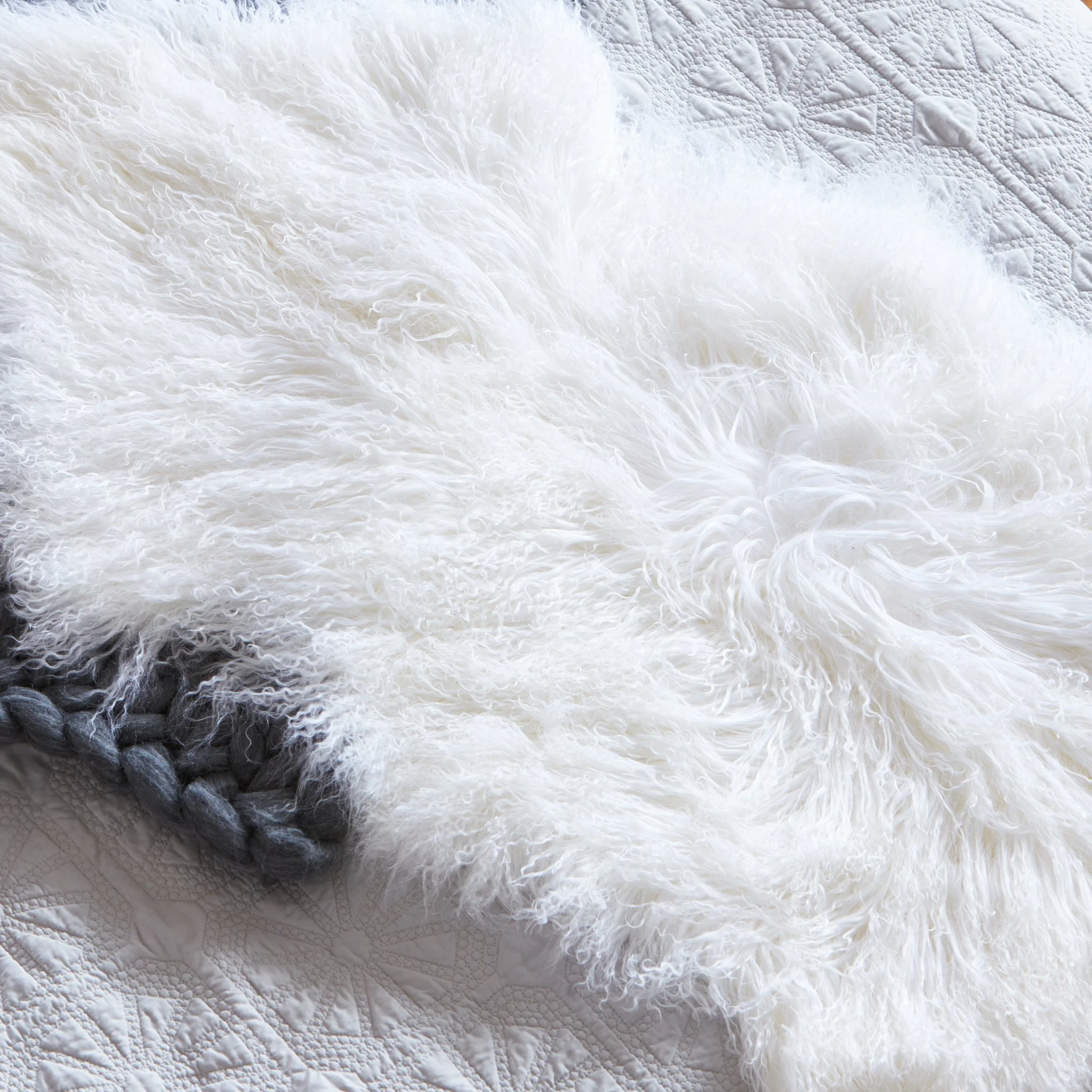 Mongolian Sheepskin Rug – White