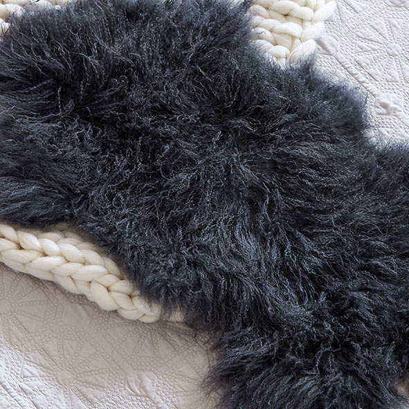 Miko Designs' Designer Homewares - Mongolian Sheepskin Rug in Charcoal by Purple Jungle.