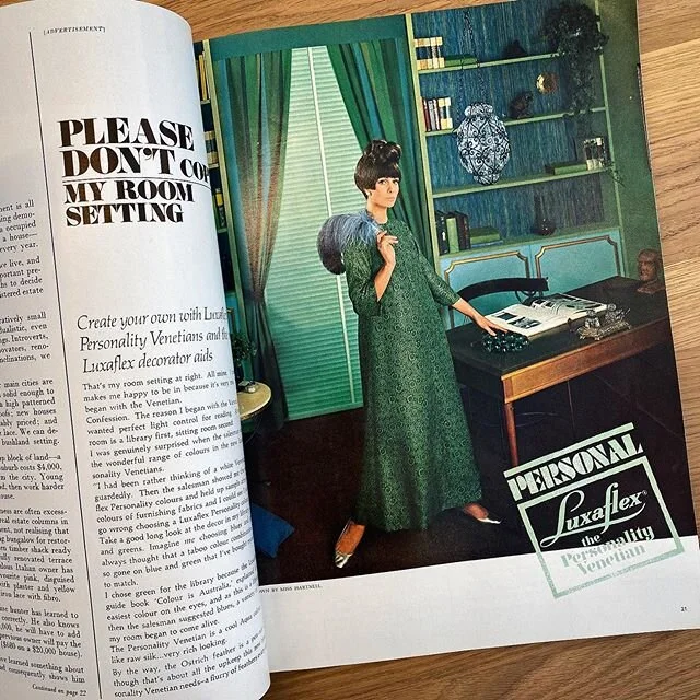 A beautiful Sunday here in the showroom, and we are flicking through a copy of the 1967 Vogue Guide to Living. Getting some great inspiration, and particularly loving the @luxaflexaus advertisements!
