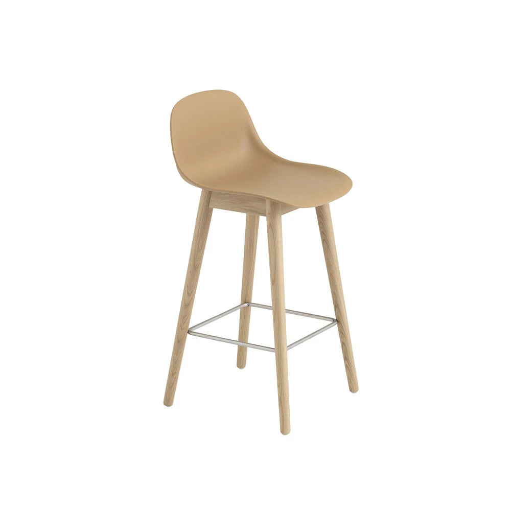 Fiber Bar and Counter Stool with wood base and back by Muuto