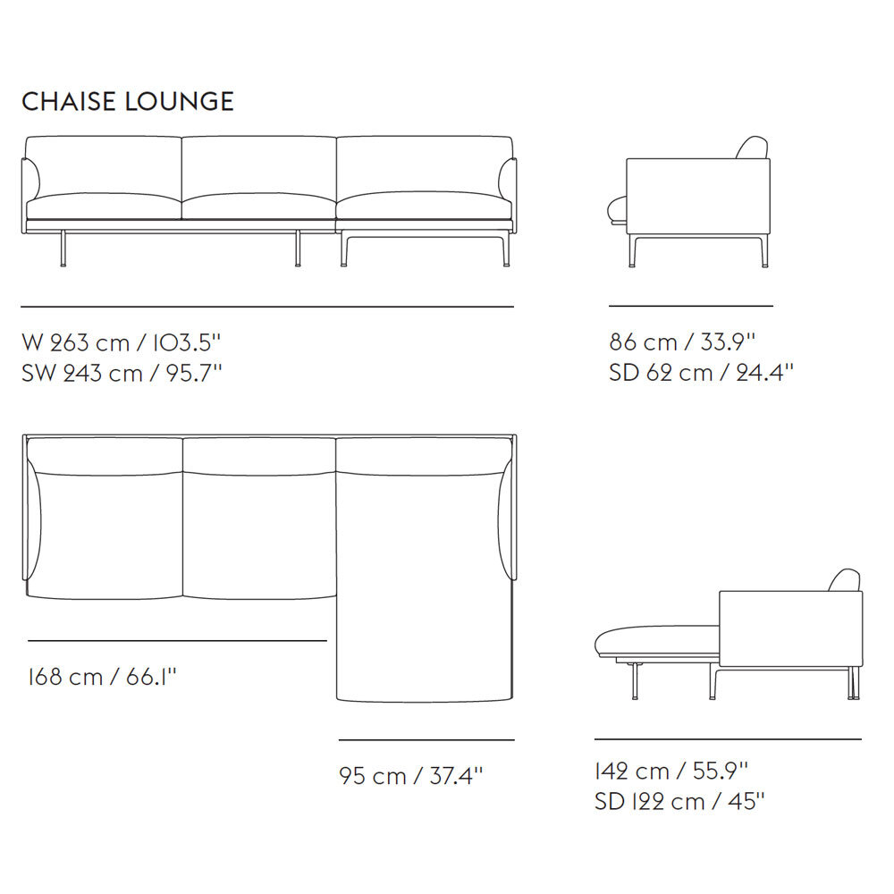 Outline Sofa Chaise Lounge By Muuto